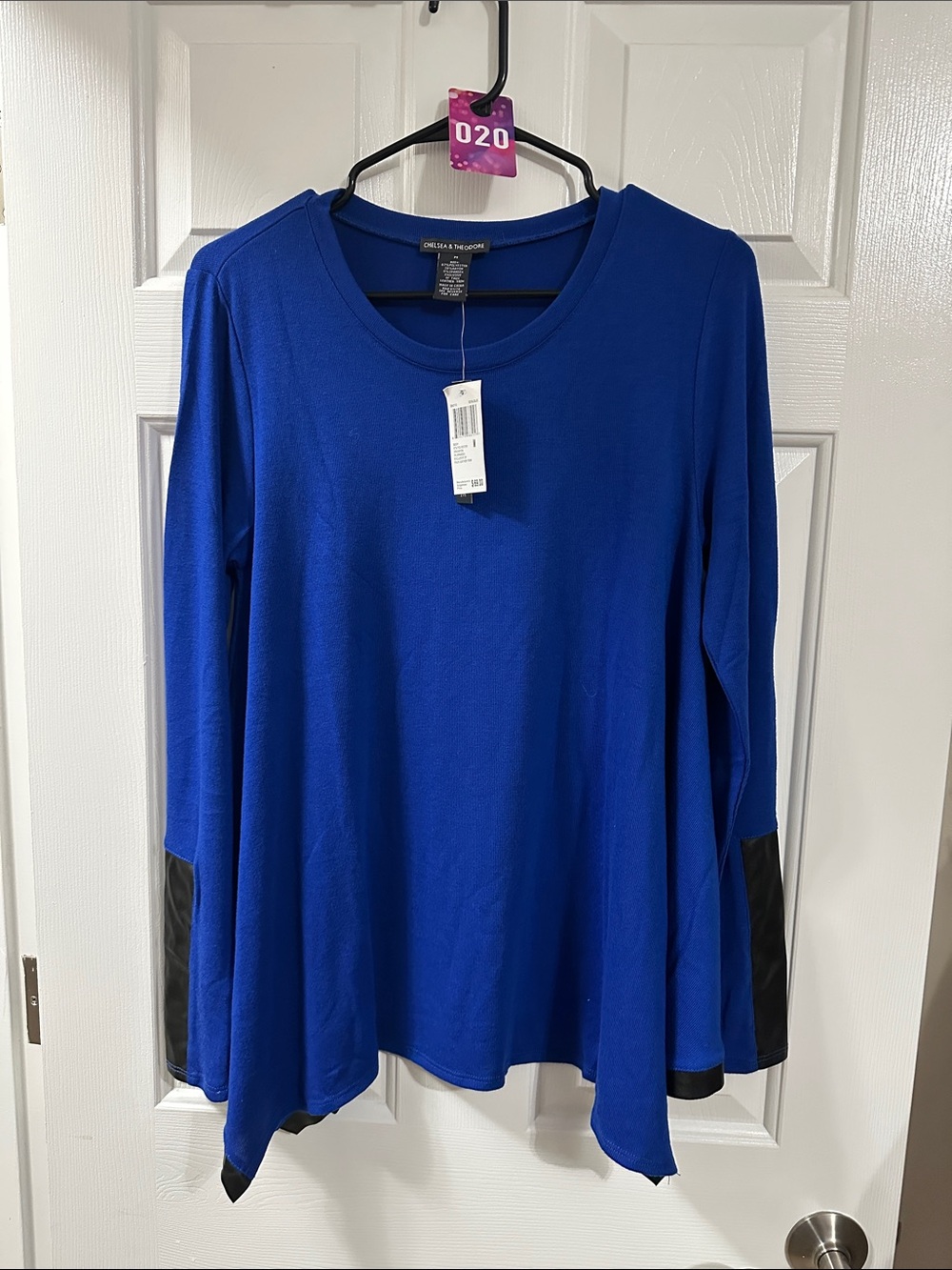 Chelsea & Theodore Cobalt Blue Long Sleeve Top with Black Elbow Panels